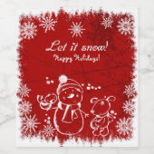 白と赤のクリスマスイラストレーション ワインラベル (シングルラベル)