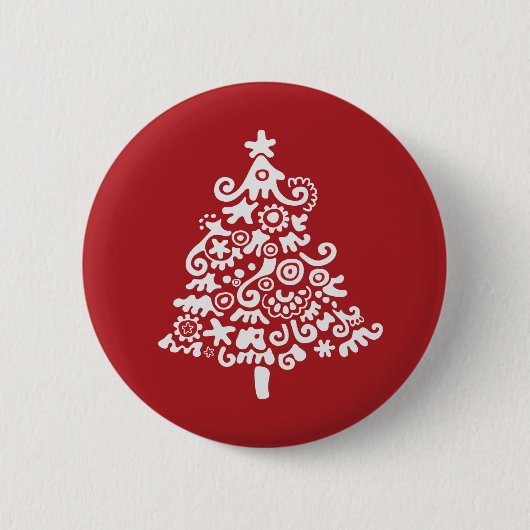白と赤のクリスマスツリー 缶バッジ (正面)