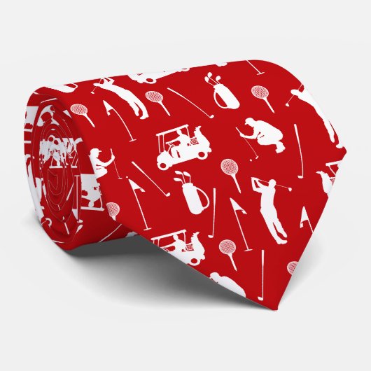 白と赤のゴルフシンボルパターン ネクタイ (ロール)