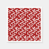 白と赤のサンゴオーガニック礁反復パターン スタンダードカクテルナプキン (正面)