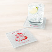 白と赤のサンタと雪 ガラスコースター (アングル)