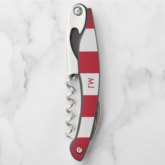 白と赤のストライプモノグラム ソムリエナイフ (正面)