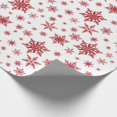 白と赤のスノーフレークのホリデーラッピング紙 ラッピングペーパー (角)