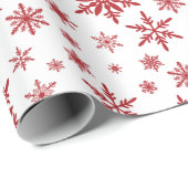 白と赤のスノーフレークのホリデーラッピング紙 ラッピングペーパー (ロールコーナー)