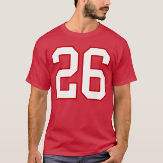 白と赤のスポーツナンバー26ジャージーユニフォームプレイ Tシャツ