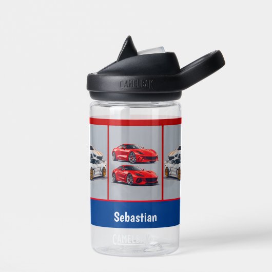 白と赤のスポーティーカー愛好家 ウォーターボトル (左面)