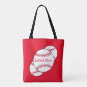 白と赤のソフトボール母スポーツトートバッグ トートバッグ (裏面)