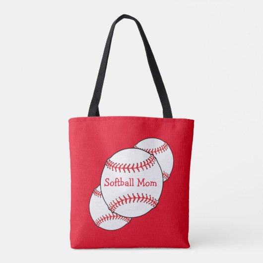 白と赤のソフトボール母スポーツトートバッグ トートバッグ (裏面)