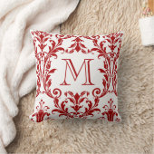 白と赤のダマスクフローラ渦巻き クッション (ブランケット)