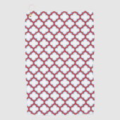 白と赤のトレリス、ラティス、クローバー ゴルフタオル (正面)