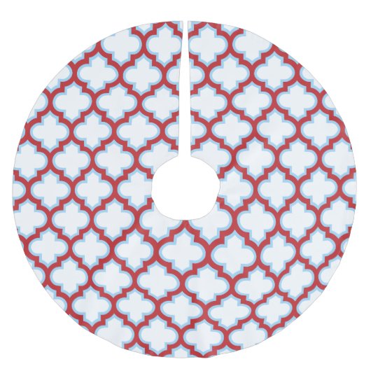 白と赤のトレリス、ラティス、クローバー ブラッシュドポリエステルツリースカート (正面)