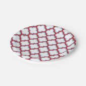 白と赤のトレリス、ラティス、クローバー ペーパープレート (アングル)