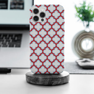 白と赤のトレリス、ラティス、クローバー iPhone 15 PRO MAXケース