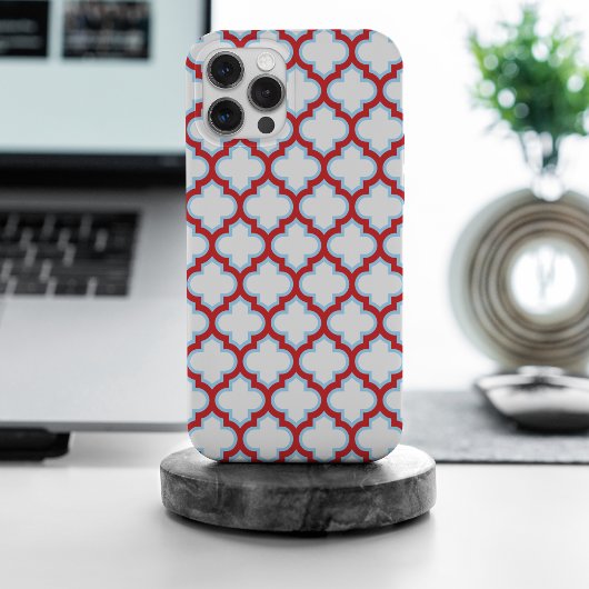 白と赤のトレリス、ラティス、クローバー iPhoneケース