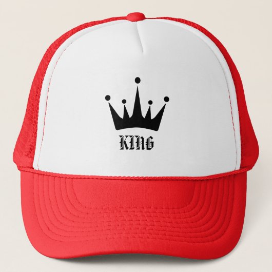 白と赤のピンクのKINGテキストの王冠の画像 キャップ (正面)