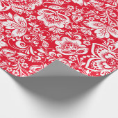 白と赤のフローラのダマスパターン ラッピングペーパー (角)