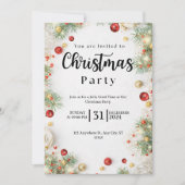 白と赤のフローラクリスマスパーティの招待状 招待状 (正面)