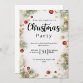 白と赤のフローラクリスマスパーティの招待状 招待状 (正面/裏面)