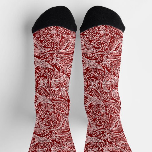 白と赤のフローラペイズリー柄ソックス ソックス (上部)
