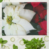 白と赤のポインセティアスIIクリスマスホリデー キッチンタオル (折り畳み)