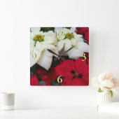 白と赤のポインセティアスIIクリスマスホリデー スクエア壁時計 (ホーム)