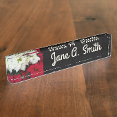 白と赤のポインセティアスIIクリスマスホリデー デスクネームプレート (側面)