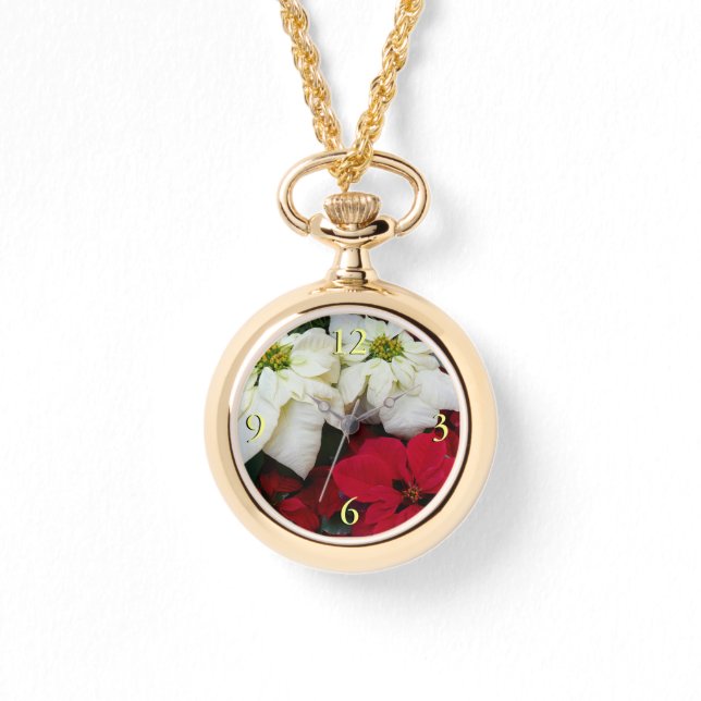 白と赤のポインセティアスIIクリスマスホリデー 腕時計 (正面)