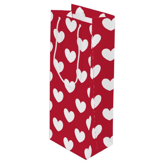 白と赤のポルカハート ワインギフトバッグ (正面アングル)