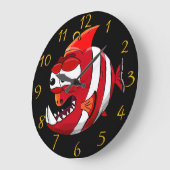 白と赤のマンガ・ピラニア ラージ壁時計 (傾斜)