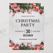 白と赤のモダンなミニマリストパーティー招待状 招待状 (正面/裏面)