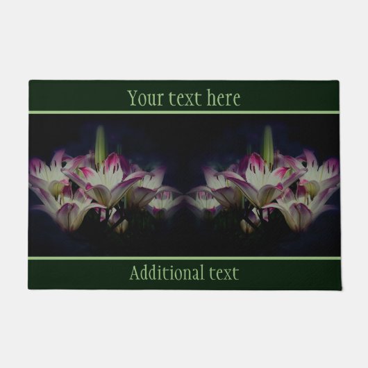 白と赤のユリのパーソナライズされた花 ドアマット (正面)