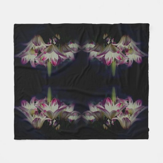 白と赤のユリの花の抽象芸術 フリースブランケット (正面(横))