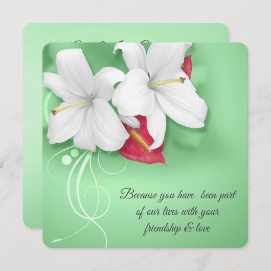 白と赤のユリの誓いの結婚更新 招待状 (正面/裏面)