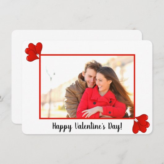 白と赤の写真と赤いハートの風船 シーズンカード (正面/裏面)