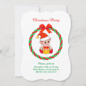 白と赤の可愛いクリスマス小妖精や小人 招待状 (正面)