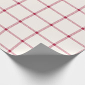 白と赤の手で描かれた格子柄の農家が可愛い ラッピングペーパー (角)
