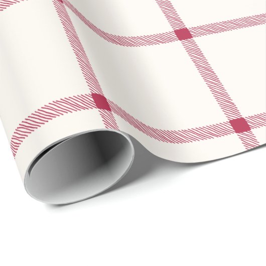 白と赤の手で描かれた格子柄の農家が可愛い ラッピングペーパー (ロールコーナー)