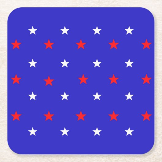 白と赤の星 – 星空のパターン スクエアペーパーコースター (正面)