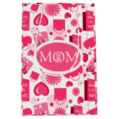 白と赤の母親の日シームレスなパターン ミディアムペーパーバッグ (正面)