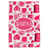 白と赤の母親の日シームレスなパターン ミディアムペーパーバッグ (裏面)