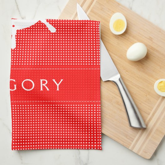 白と赤の水玉模様と航海のボートホイール キッチンタオル (四つ折り)