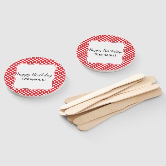 白と赤の水玉模様誕生日 ハンドファン (組立なし)