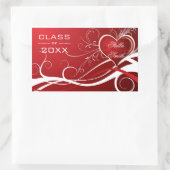 白と赤の渦巻きハート – 等級区分 長方形シール (バッグ)