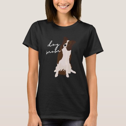 白と赤の縁取り ボーダーコリー 愛犬の母 犬好きな女性 Tシャツ (正面)