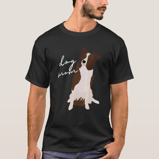白と赤の縁取り ボーダーコリー 愛犬の母 犬好きな母のためのデザイン Tシャツ (正面)