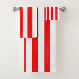 白と赤の縦のストライプ バスタオルセット