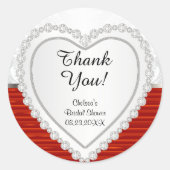 白と赤の背景にダイヤモンドハート ラウンドシール (正面)