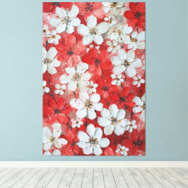 白と赤の花のインパスト壁画 キャンバスプリント