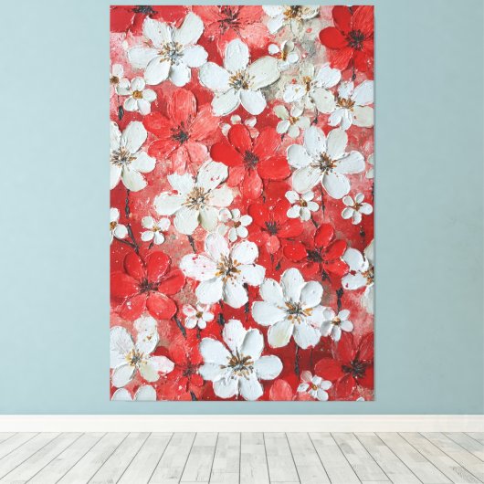 白と赤の花のインパスト壁画 キャンバスプリント (インサイチュ (ウッドフロア))