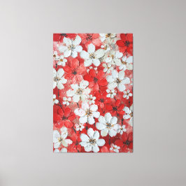 白と赤の花のインパスト壁画 キャンバスプリント